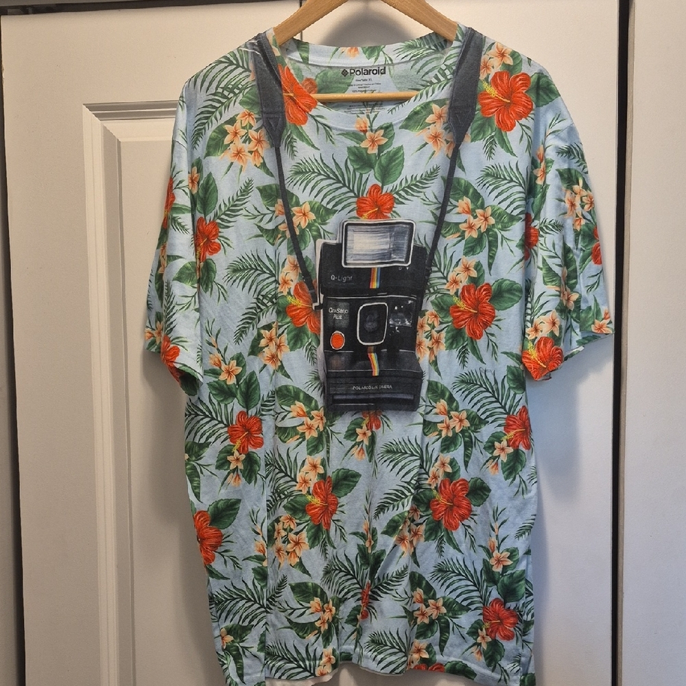 Polaroid Tropical Floral T-Shirt with Camera Design